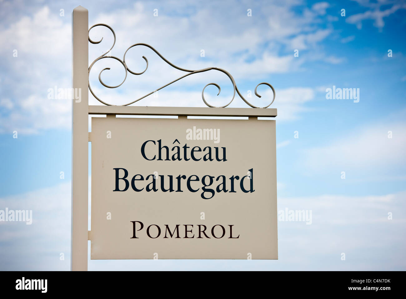 Sign for Chateau Beauregard wine estate at Pomerol in the Bordeaux region of France Stock Photo