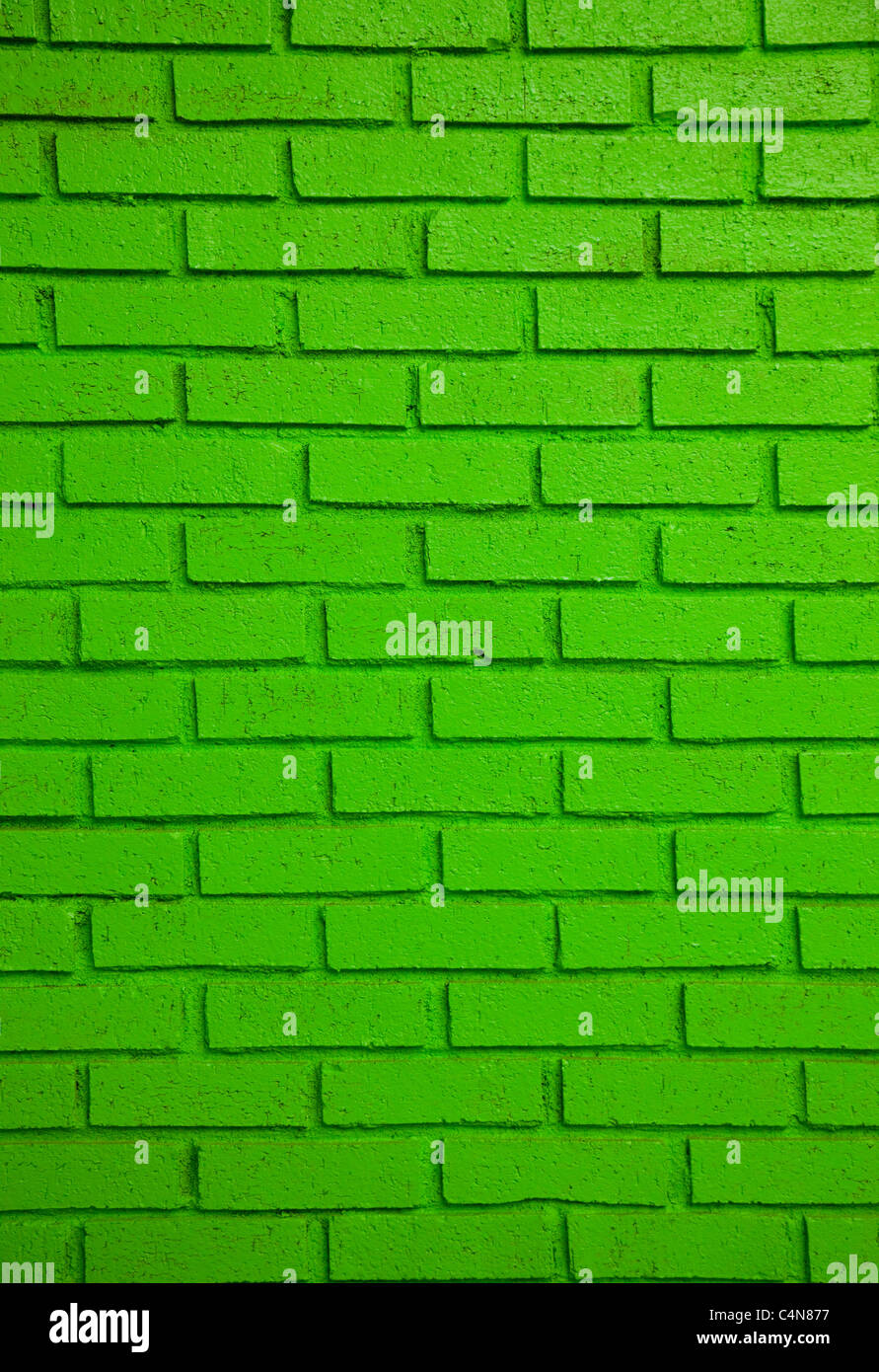 Green painted brick wall Stock Photo Alamy