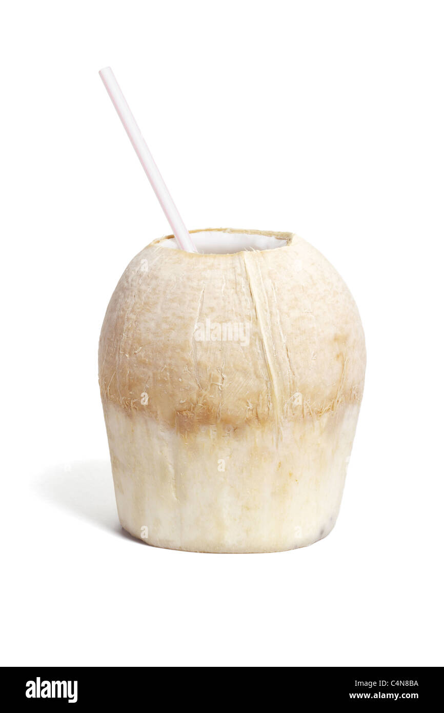 Cool refreshing drink from shaved coconut on white background Stock Photo