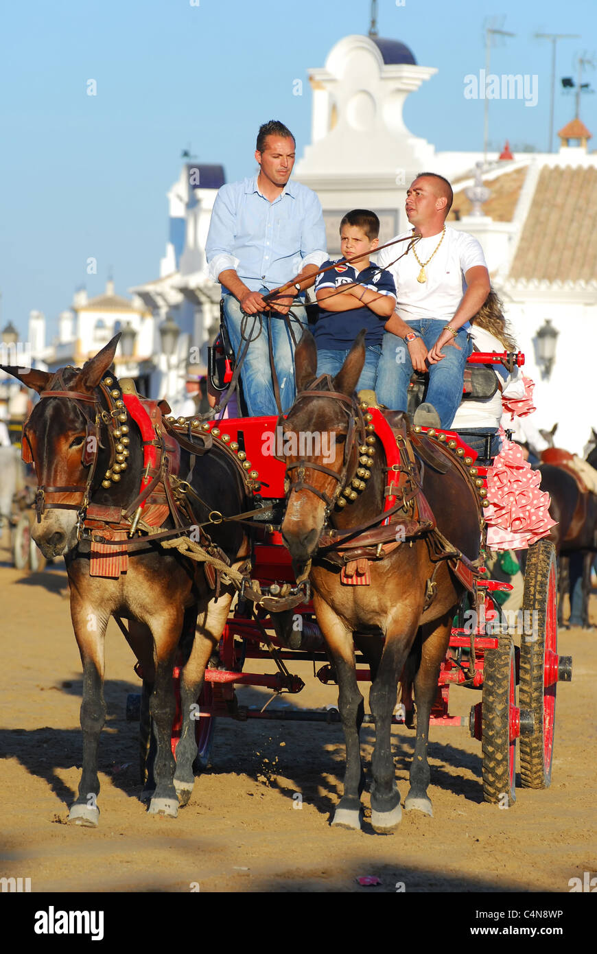 Mule drawn carriage, El Rocio pilgrimage, Andalusia, spain Stock Photo