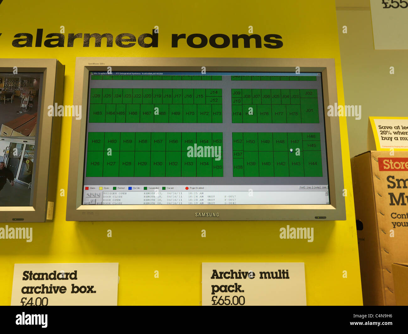 Security Monitor 24 Hour CCTV At Big Yellow Storage Facility Stock