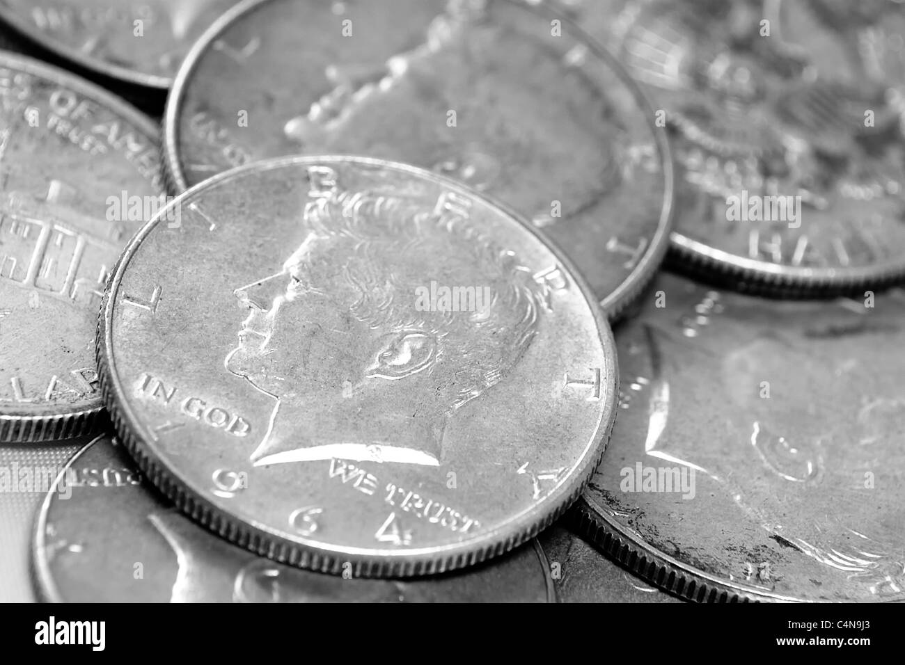 A bed of half dollars. Stock Photo