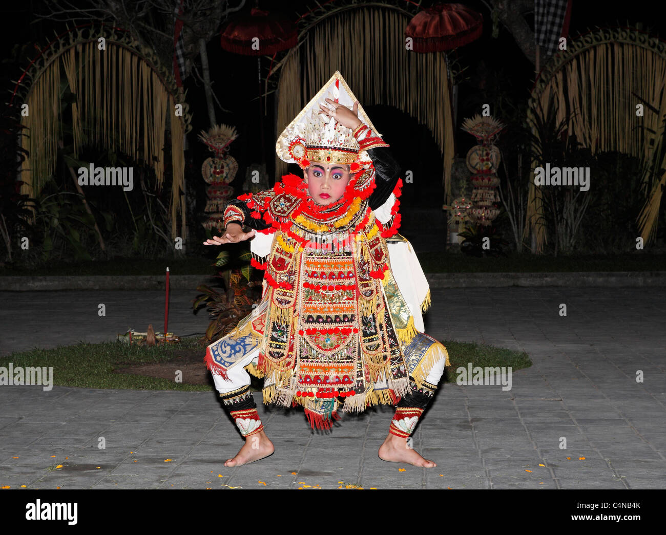 A Baris Dancer. Baris is a traditional war dance of Bali, accompanied by gamelan, Stock Photo