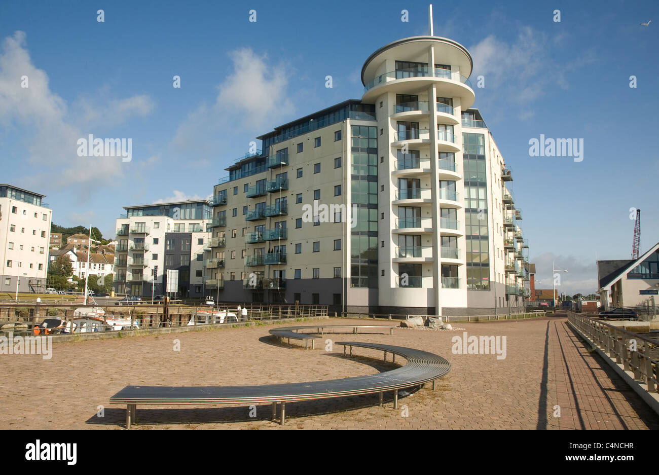 Modern marina apartment buildings, Newhaven, East Sussex, England Stock Photo