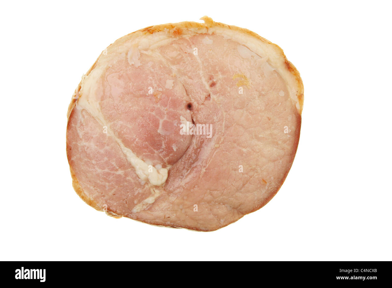 Piece of cooked gammon ham isolated against white Stock Photo