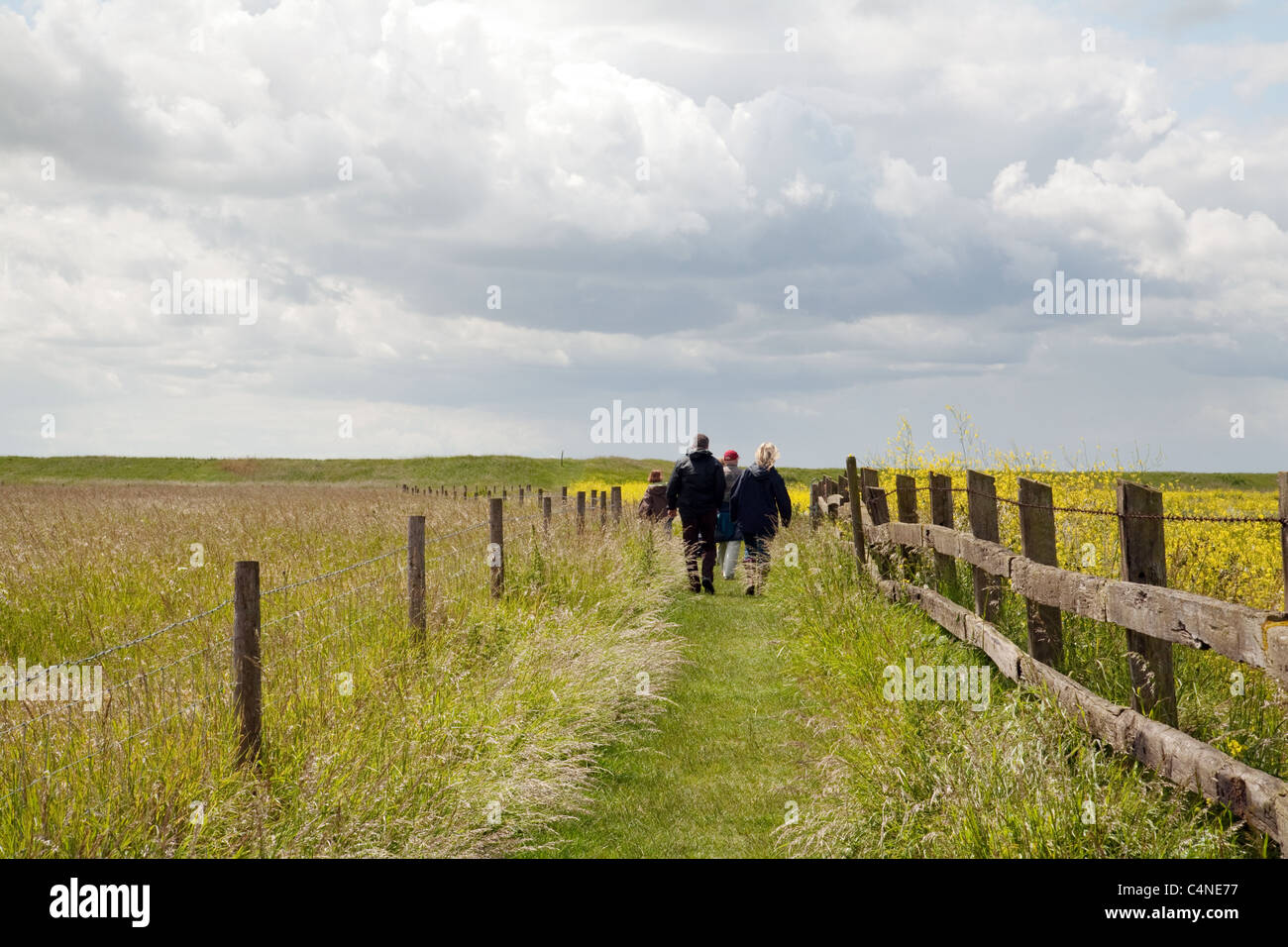People walking the Suffolk Coast Path at Orford , Suffolk UK Stock Photo