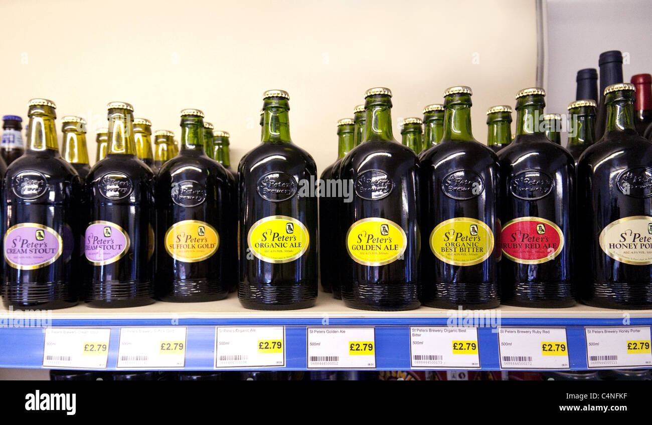 Bottles of St Peters brewery beer for sale, Suffolk, UK Stock Photo