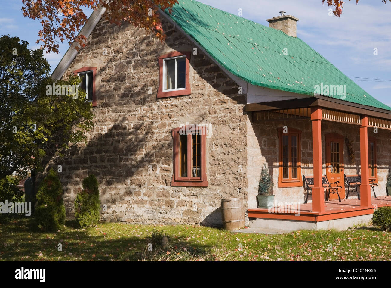 19th Century Cut Stone Cottage Style House In Autumn Quebec Canada Stock Photo Alamy