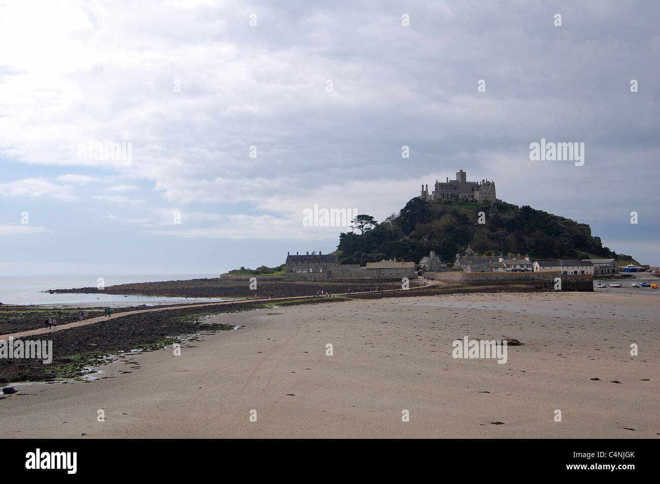 st michael's mount in cornwall at low tide Stock Photo