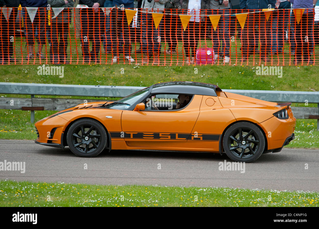 Tesla Roadster first Zero Emmission sports car at the Alford Grampian Transport Museum, Aberdeenshire, Scotland. SCO 7252 Stock Photo