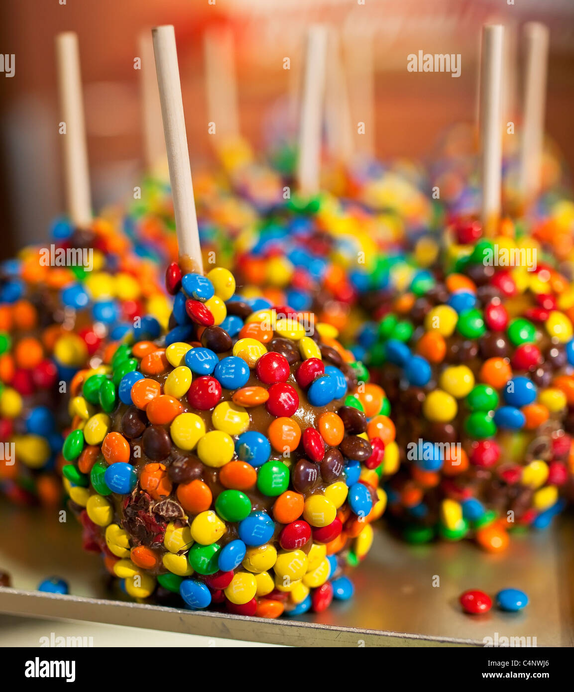 Candy Apples on a store counter.  Banff, Alberta, Canada. Stock Photo