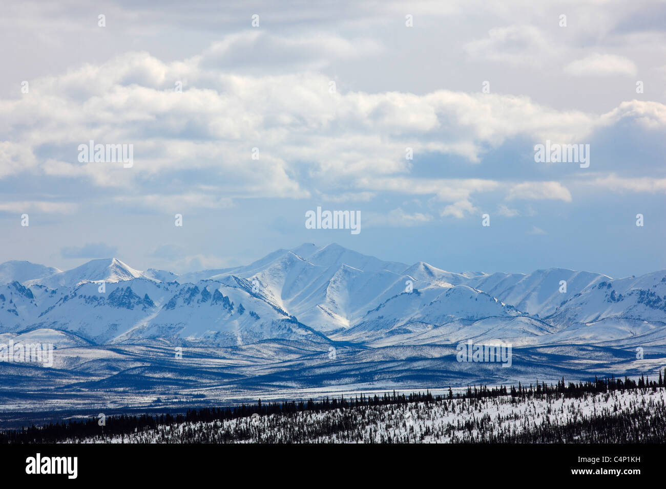 The Ogilvie Mountains seen in the distance from Eagle Plains, Yukon, Canada Stock Photo