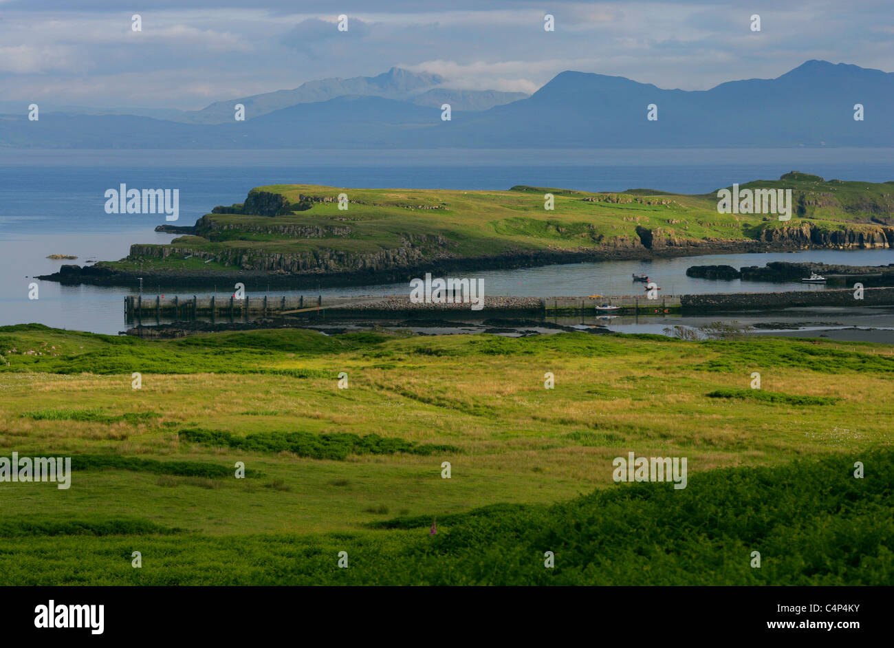 The approaches to the pier on the Isle of Eigg, Inner Hebrides. Stock Photo