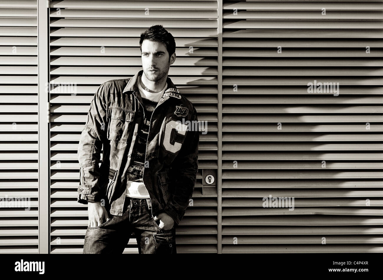Street fashion shoot with male model Stock Photo - Alamy
