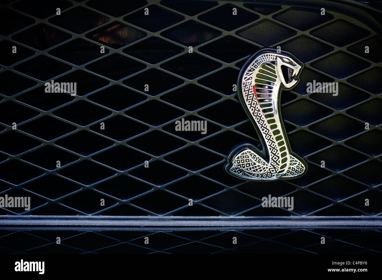 Ford Mustang Shelby GT500 snake logo on the radiator grill Stock Photo