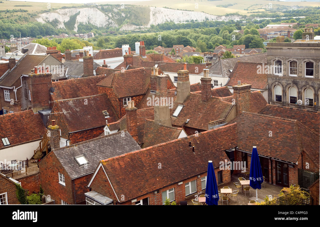 View over rooftops of buildings, Lewes, East Sussex, England Stock Photo