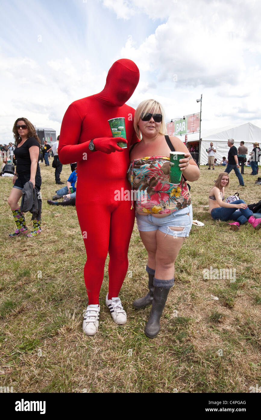 Man in a fancy dress gimp suit, Download Festival, Donington Park, Nottingham, England, United Kingdom. Stock Photo