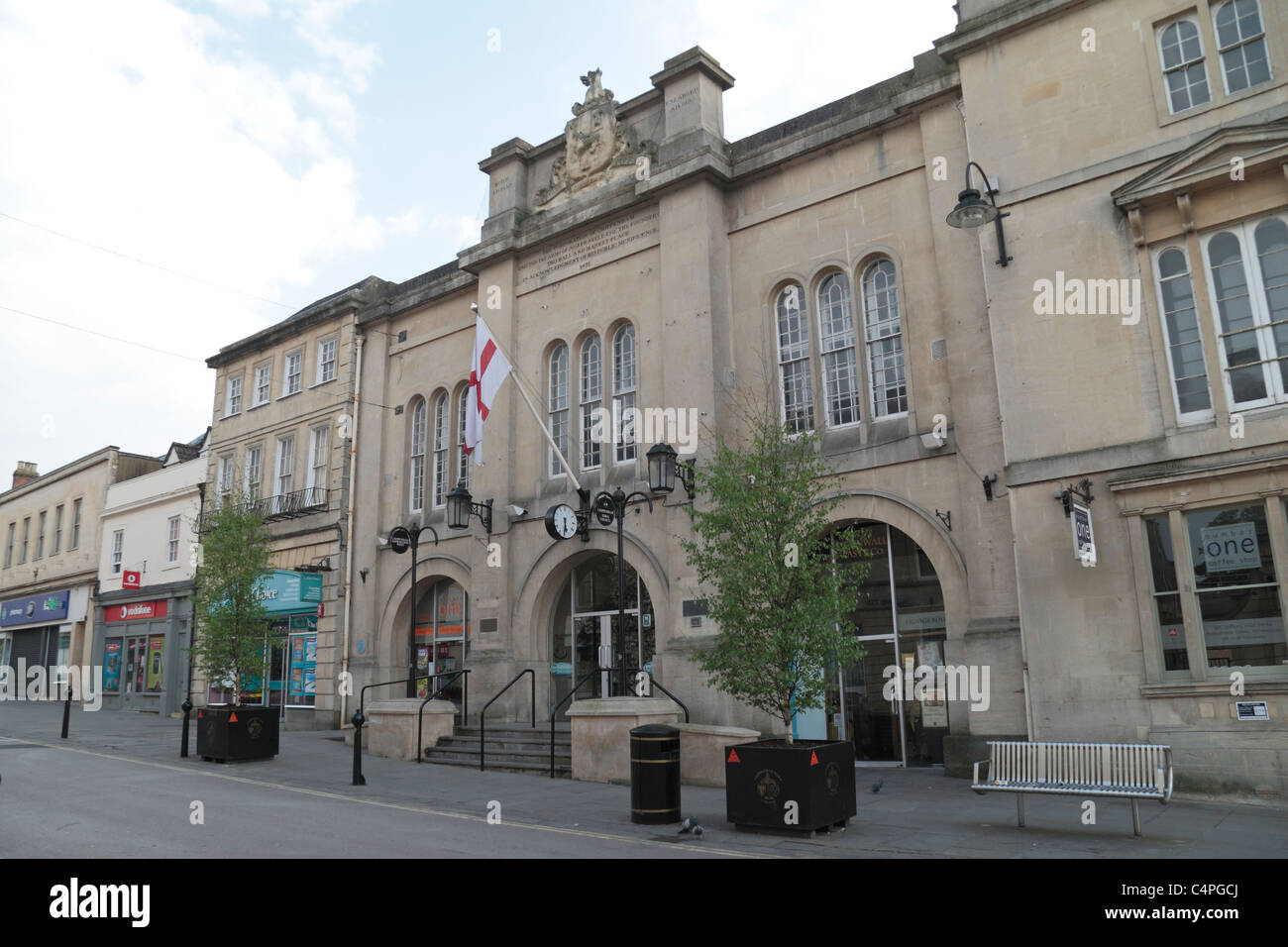 The Town Hall, built in 1834, on the High Street in Chippenham, Wiltshire, UK. Stock Photo