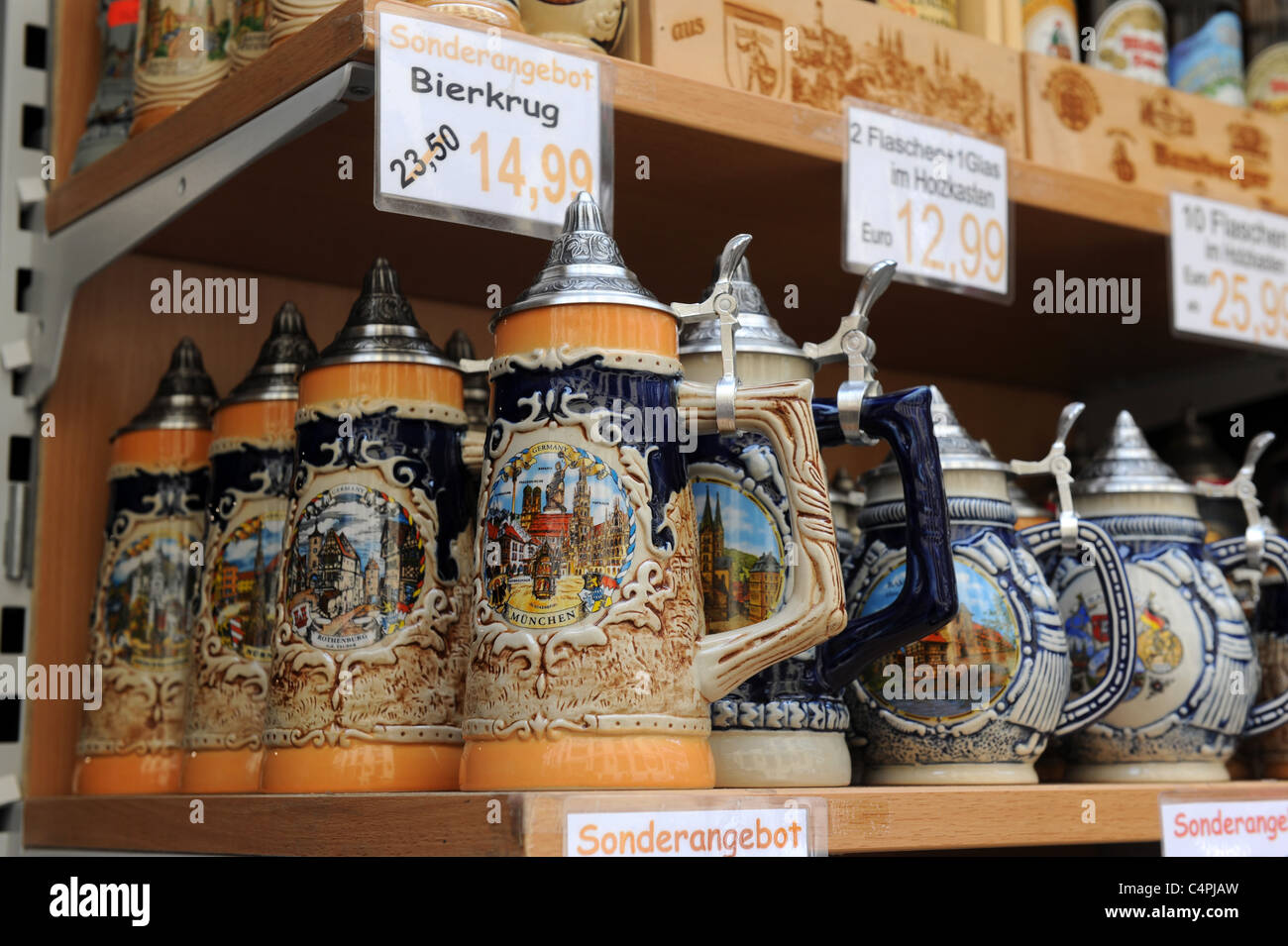 Beer mugs Bamberg Bavaria Germany Deutschland Stock Photo