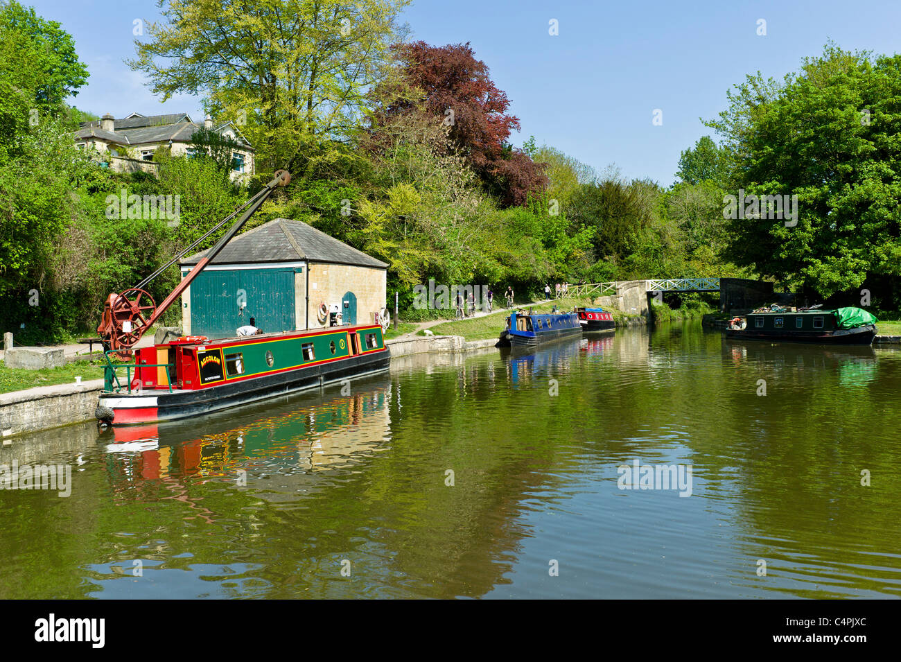 Dundas basin waterway barge pathway people spring springtime moorings