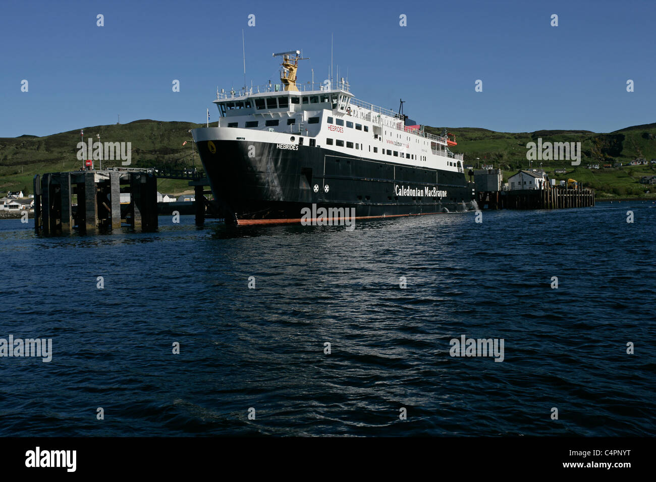 Caledonian MacBrayne ferry 'Hebrides' docked at Uig on the Isle of Skye, Inner Hebrides Stock Photo