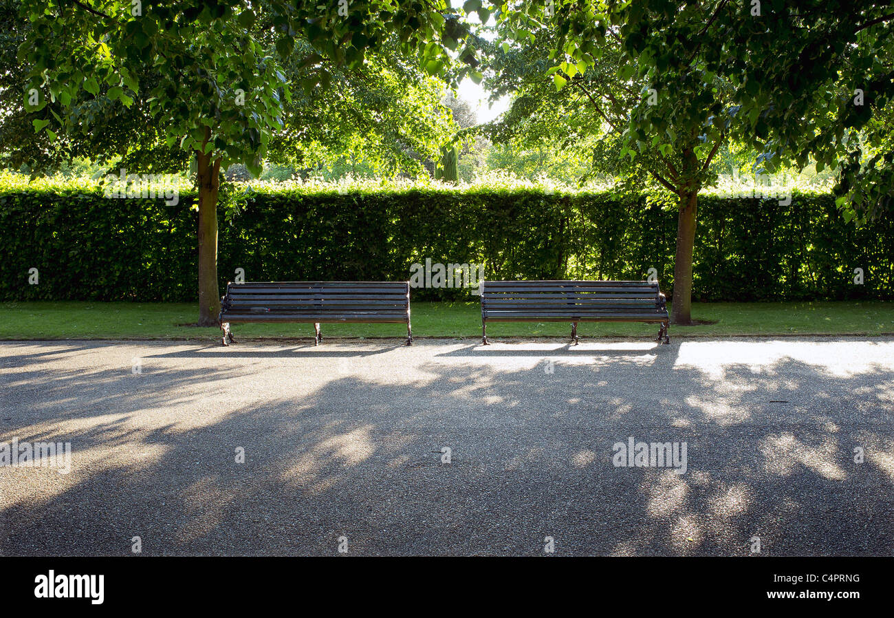 Two empty park benches Stock Photo - Alamy