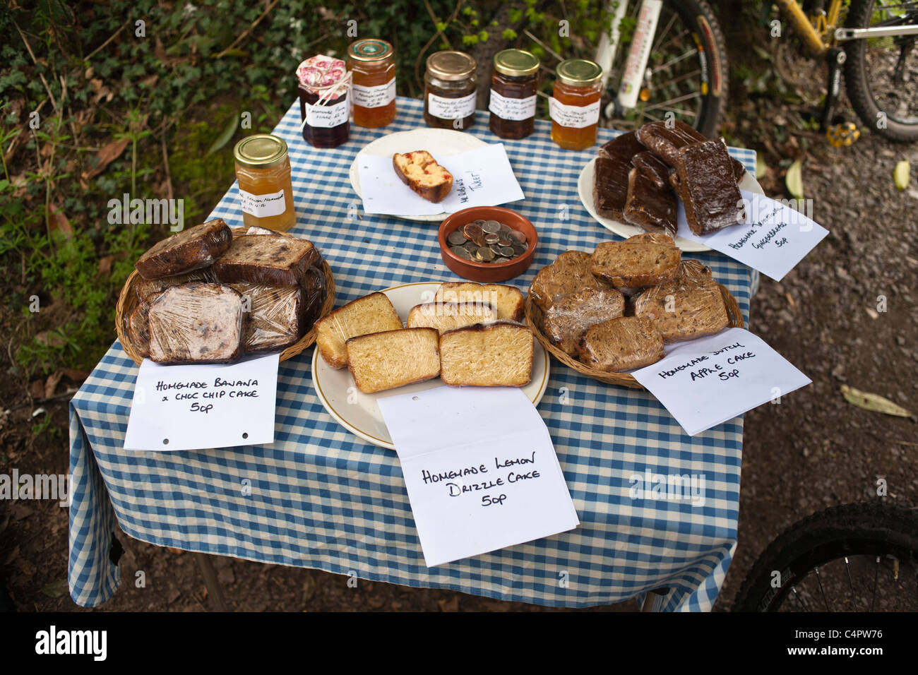 Assorted cakes and jams at a bake sale Stock Photo Alamy