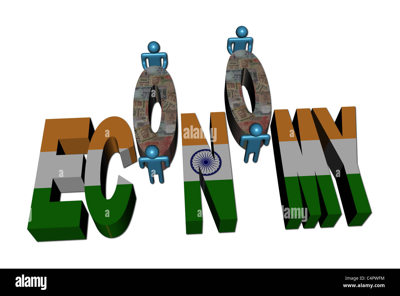 workers and Economy text with Indian flag and dollars illustration