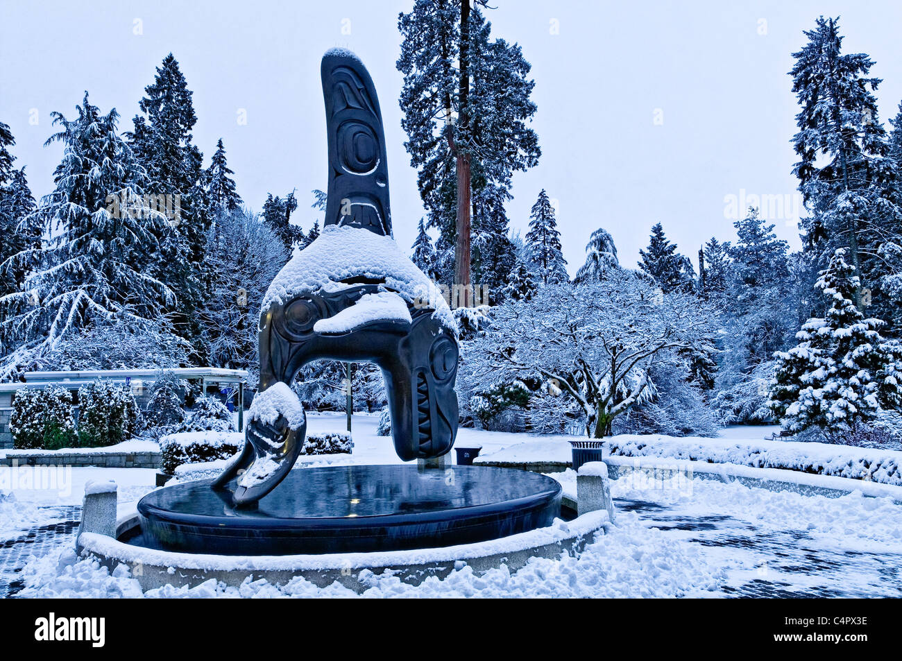 Bill Reid's bronze sculpture “Chief of the Undersea World” in Winter