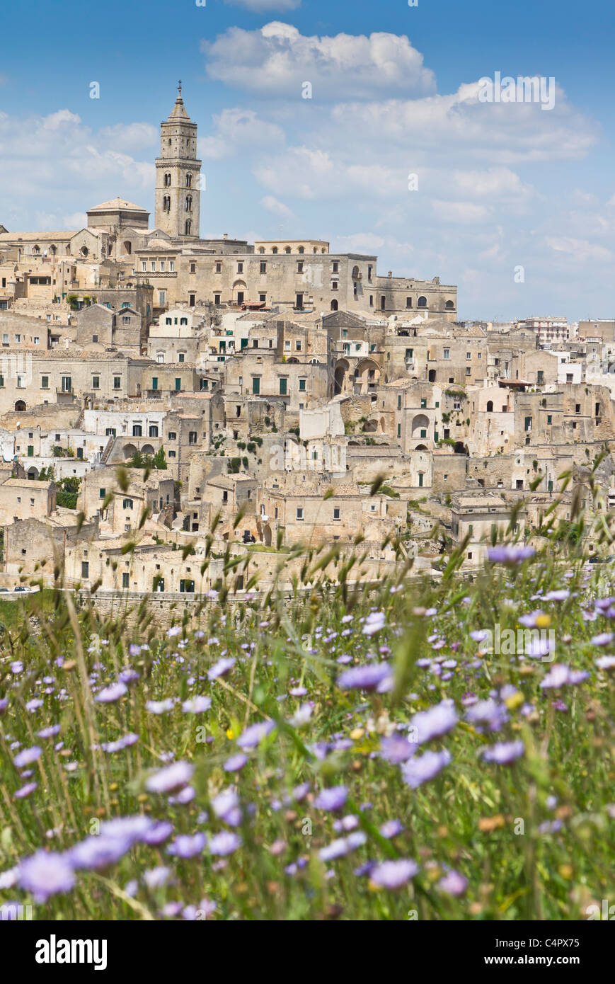 Matera, in the Basilicata, famous for its cave houses in the Sassi districts, built on one bank of the Gravina river canyon. Stock Photo