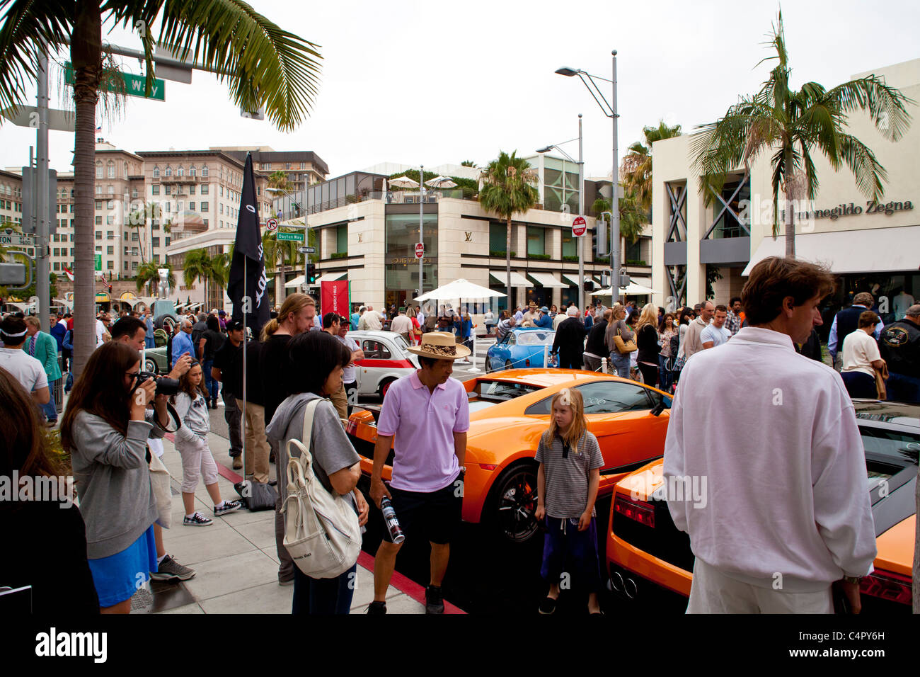 A crowd and car scene at the 2011 Rodeo Drive Concours D'elegance Stock Photo