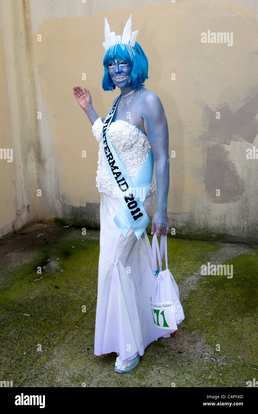 Mermaid with blue hair and skin at the 2011 Mermaid Parade at Coney ...
