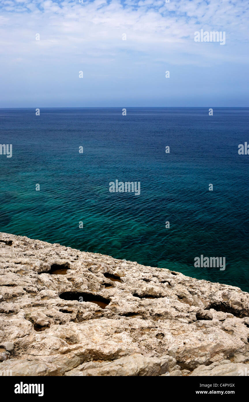 Rocky seashore of Mediterranean Sea in Cyprus Stock Photo