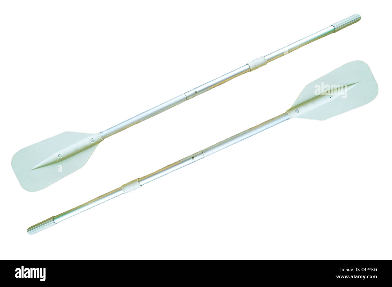 a pair of aluminum oars on a white background Stock Photo