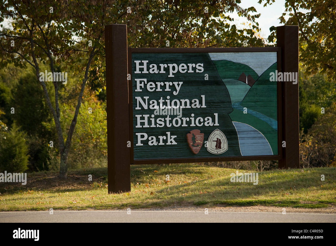 Sign for Harpers Ferry National Historical Park in Harpers Ferry, West Virginia Stock Photo