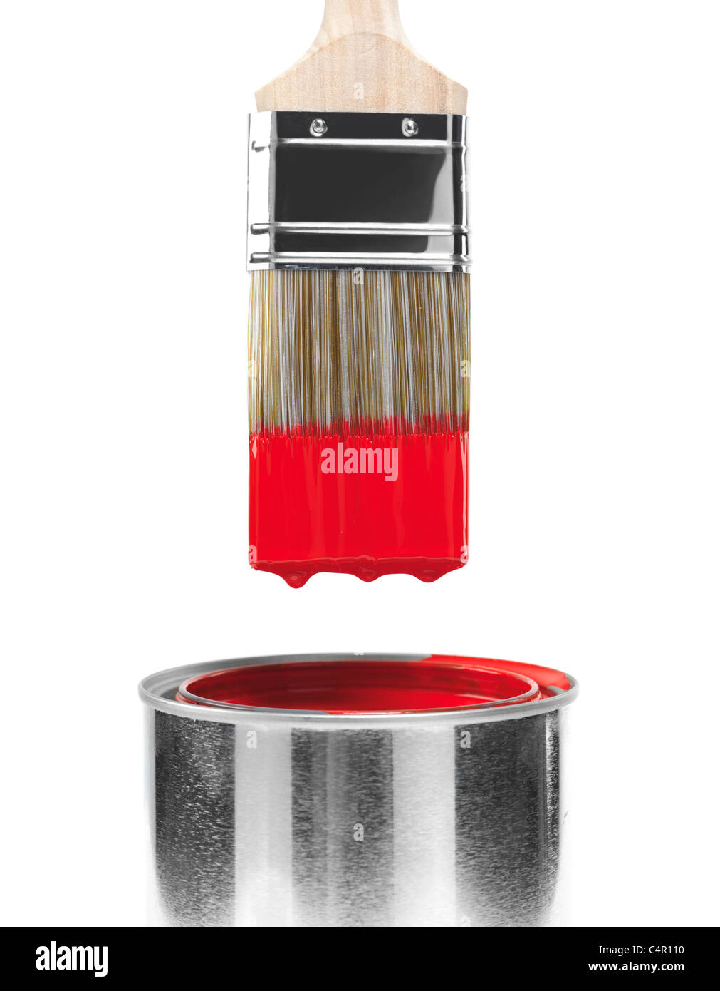 Can of red paint and paint brush cut out isolated on white background Stock  Photo - Alamy