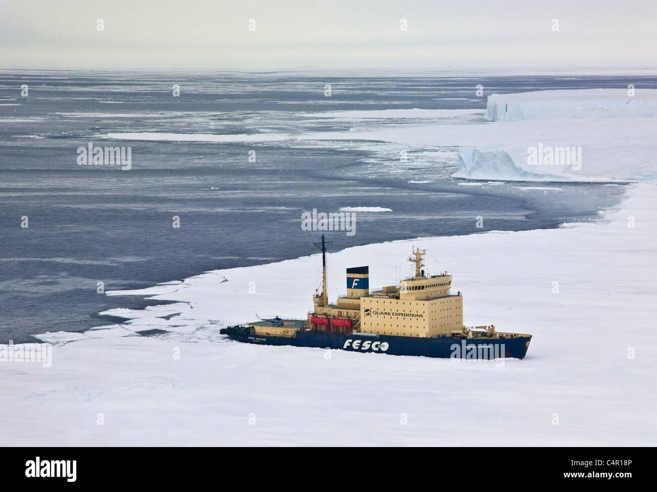 Ship on ice, Snow Hill Island, Antarctica Stock Photo