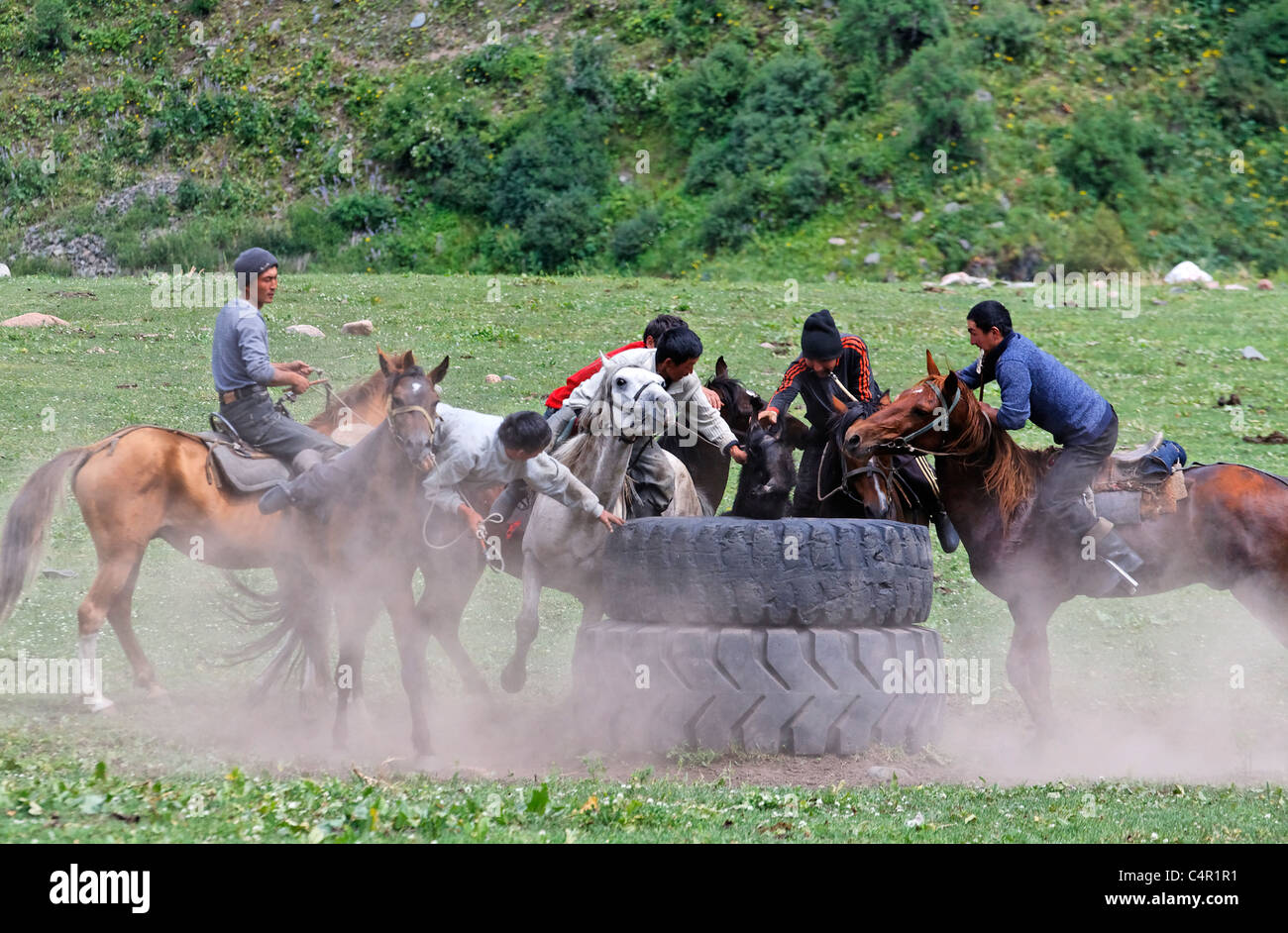 Kyrgyzstan - the national sport of Ulak Tartysh, Goat Polo Stock Photo