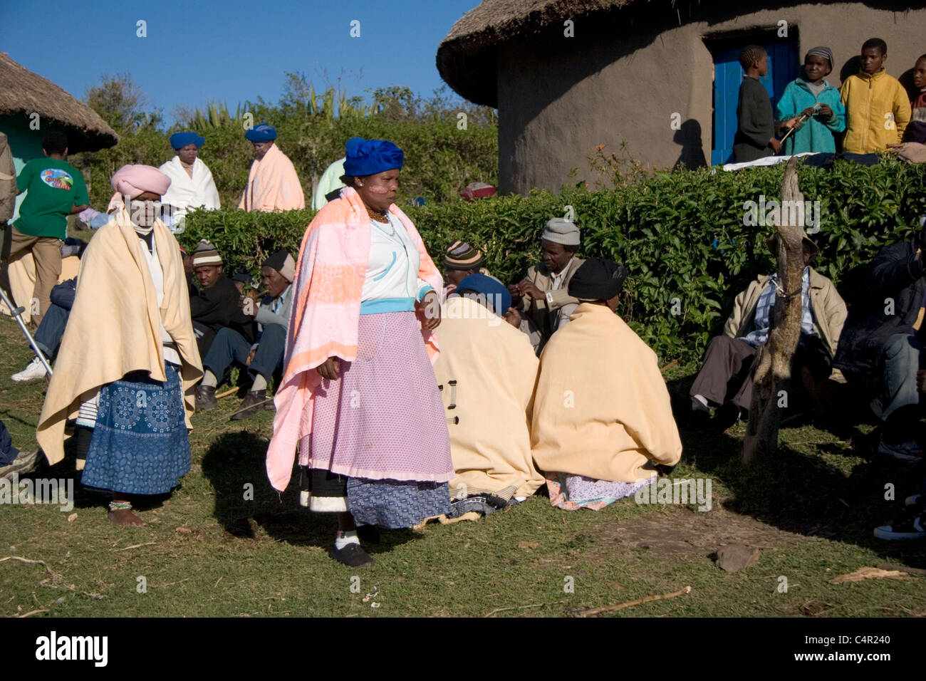 Locals await the return of their boys in this annual ceremony, Transkei, South Africa Stock Photo