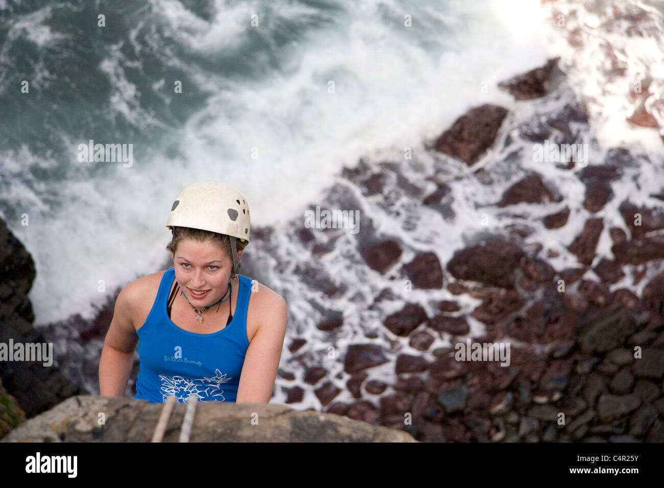 Abseiling at Coffee Bay, Transkei, South Africa Stock Photo