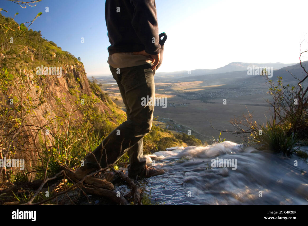 Hiking to the Madonna and Child Falls in the Hogsback Mountain, South Africa Stock Photo