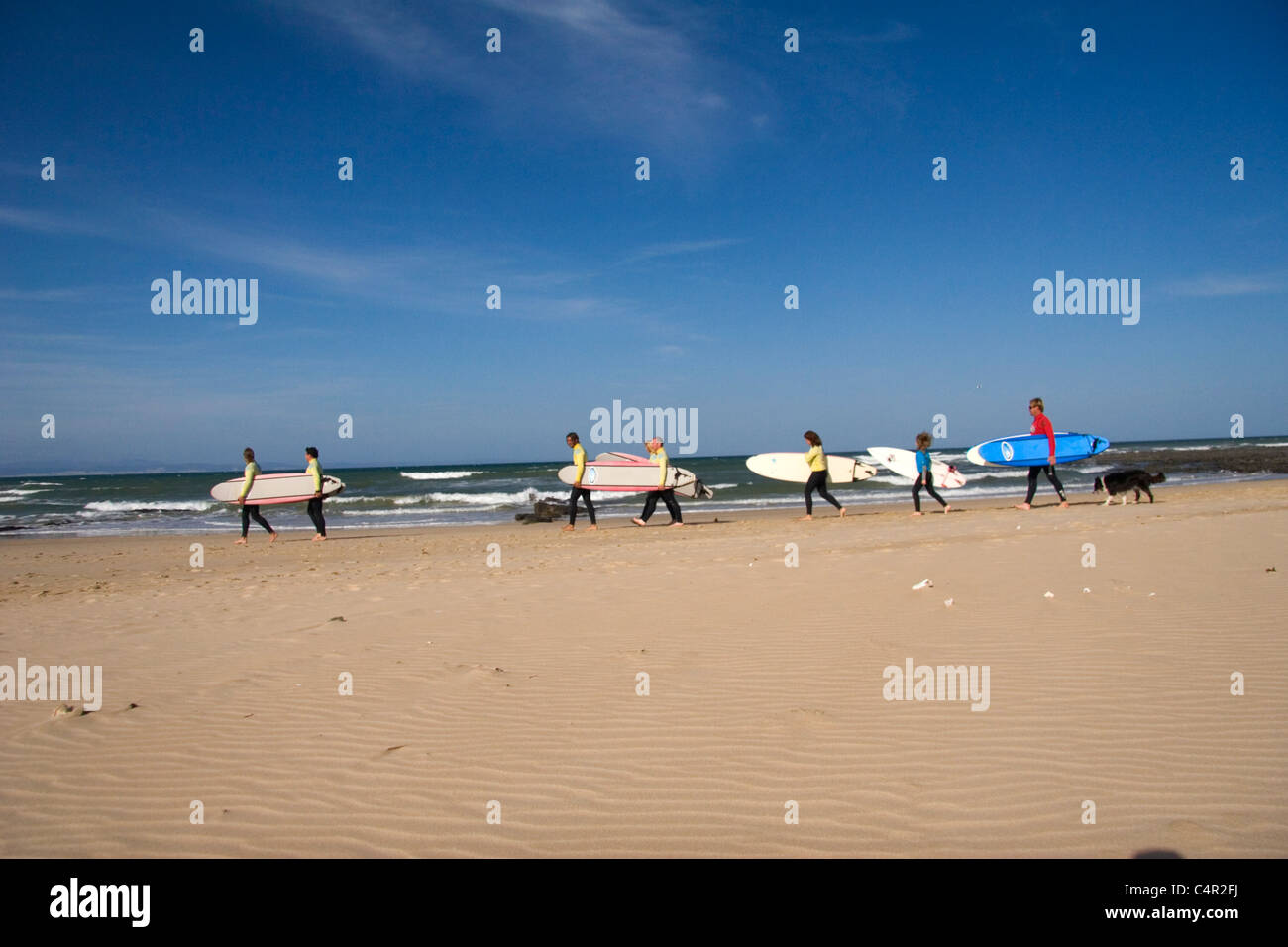 Group of people attending surf school, Jeffreys Bay, South Africa Stock Photo