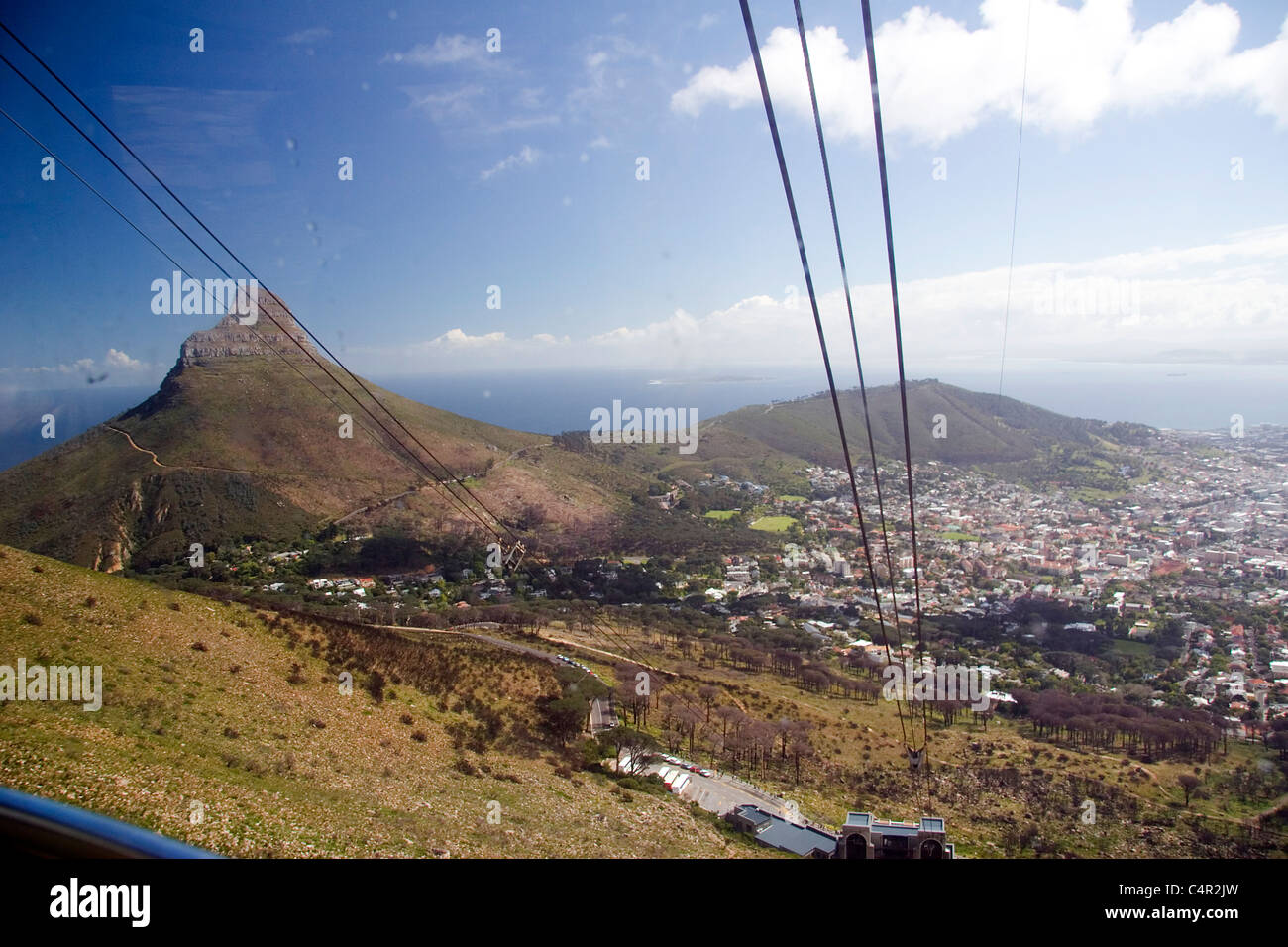 Cable cars up to the top of Table Mountain in Cape Town, South Africa Stock Photo