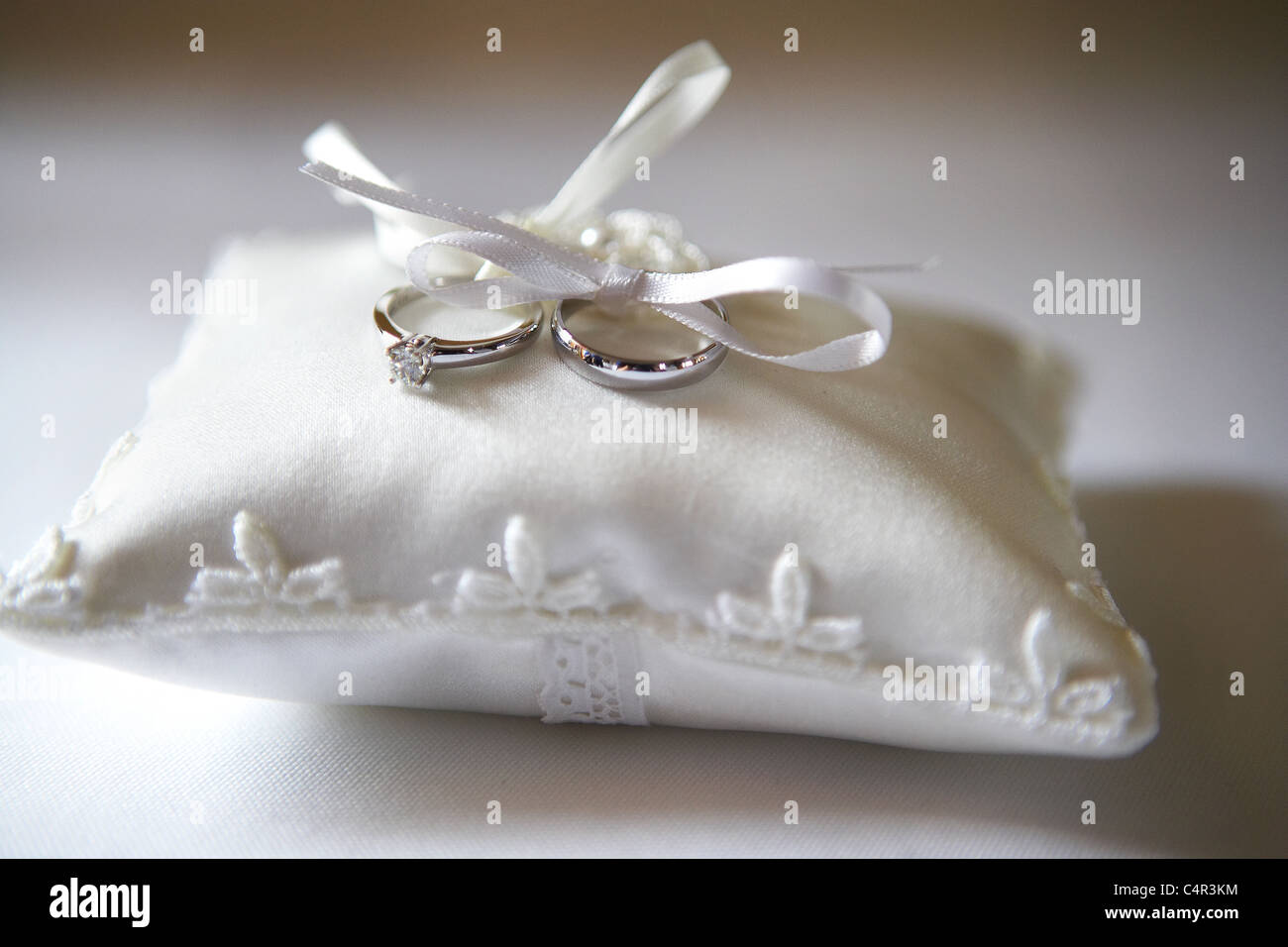 Pair Of Wedding Rings On Pillow Stock Photo 37387160 Alamy