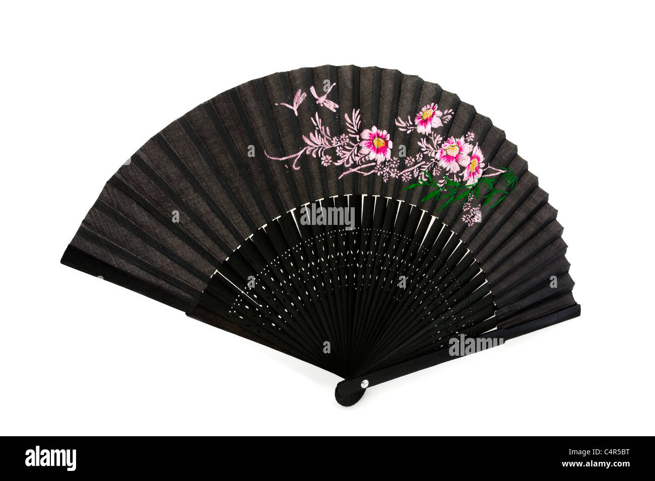 Black chinese hand fan isolated on white Stock Photo - Alamy