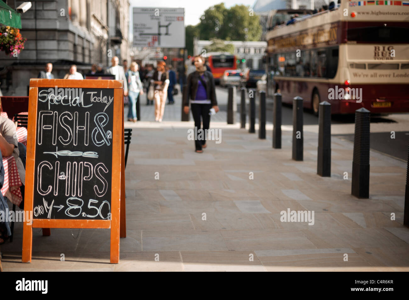 Fish & Chips sign along Whitehall, London, UK Stock Photo