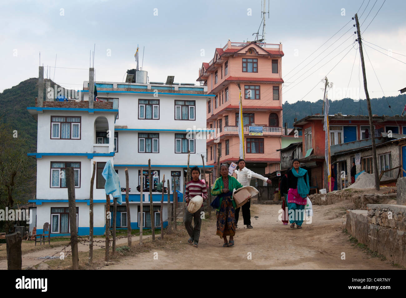 Villagers setting out from Chisopani on the northern rim of the Kathmandu Valley, a gateway to the Shivapuri National Park Stock Photo
