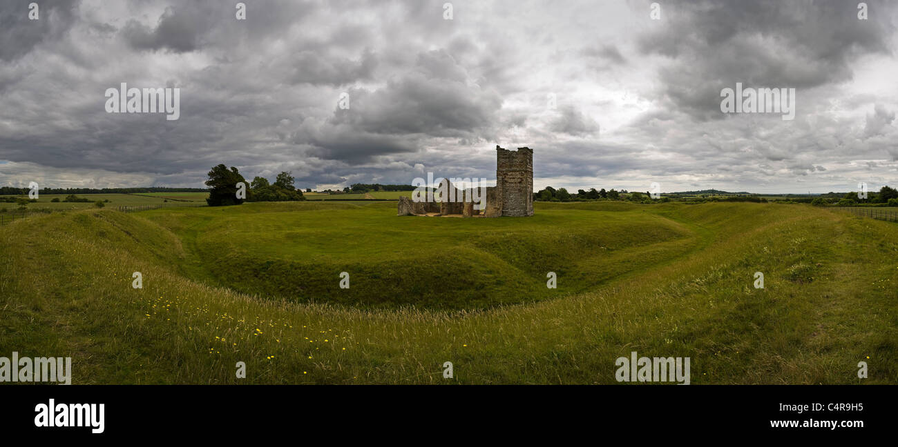 Panorama of Knowlton Neolithic Henge and Norman Church, Dorset, UK Stock Photo