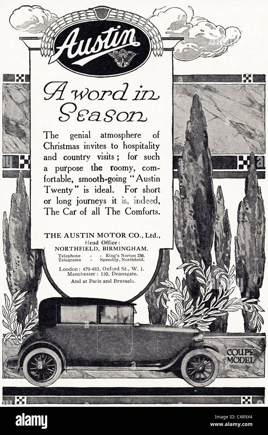 Original period advertisement in magazine circa 1920s for AUSTIN TWENTY car built in Birmingham England UK Stock Photo