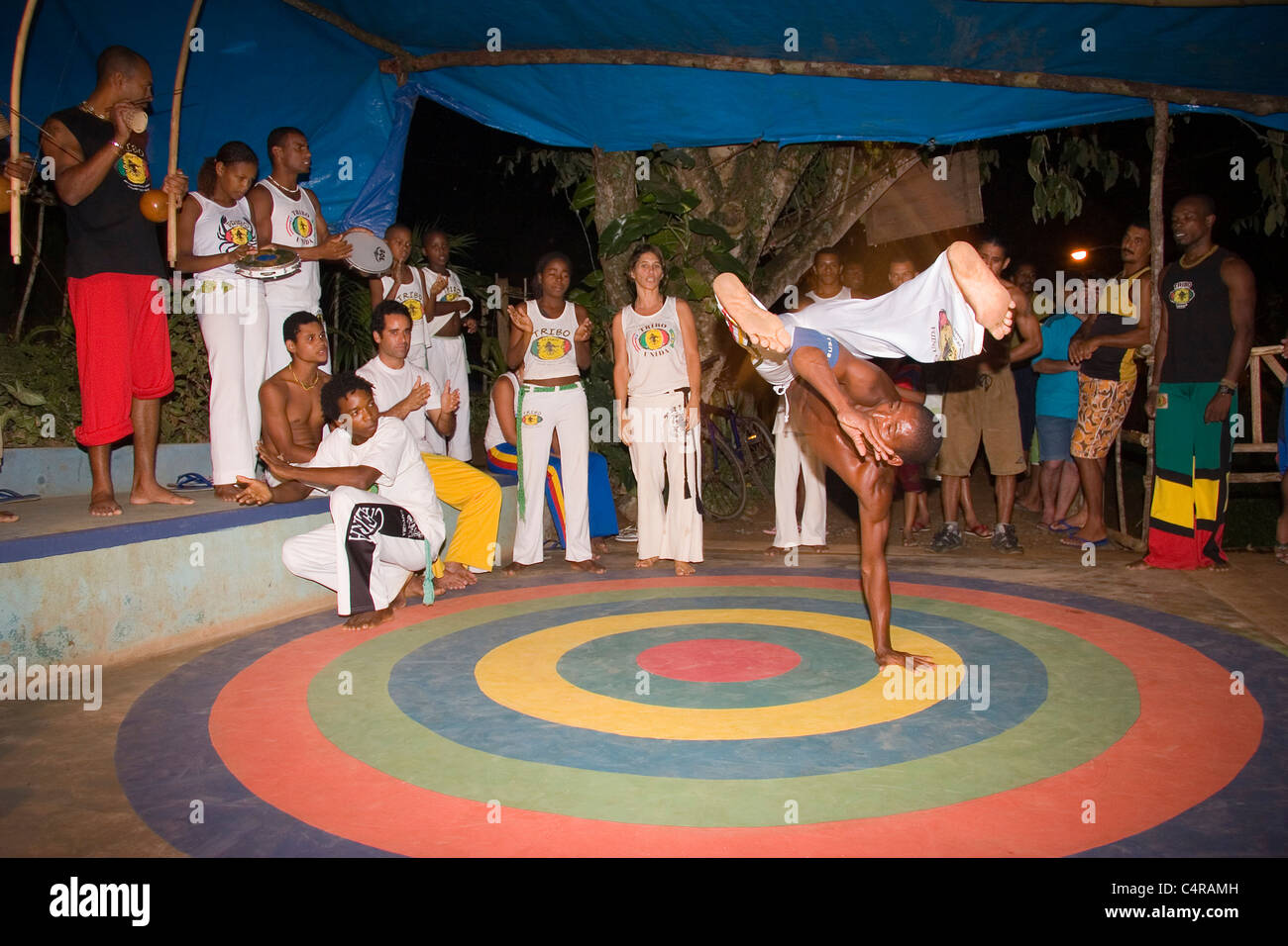 The Brazilian martial arts/dance practice of Capoeira, Itacare, Brazil Stock Photo
